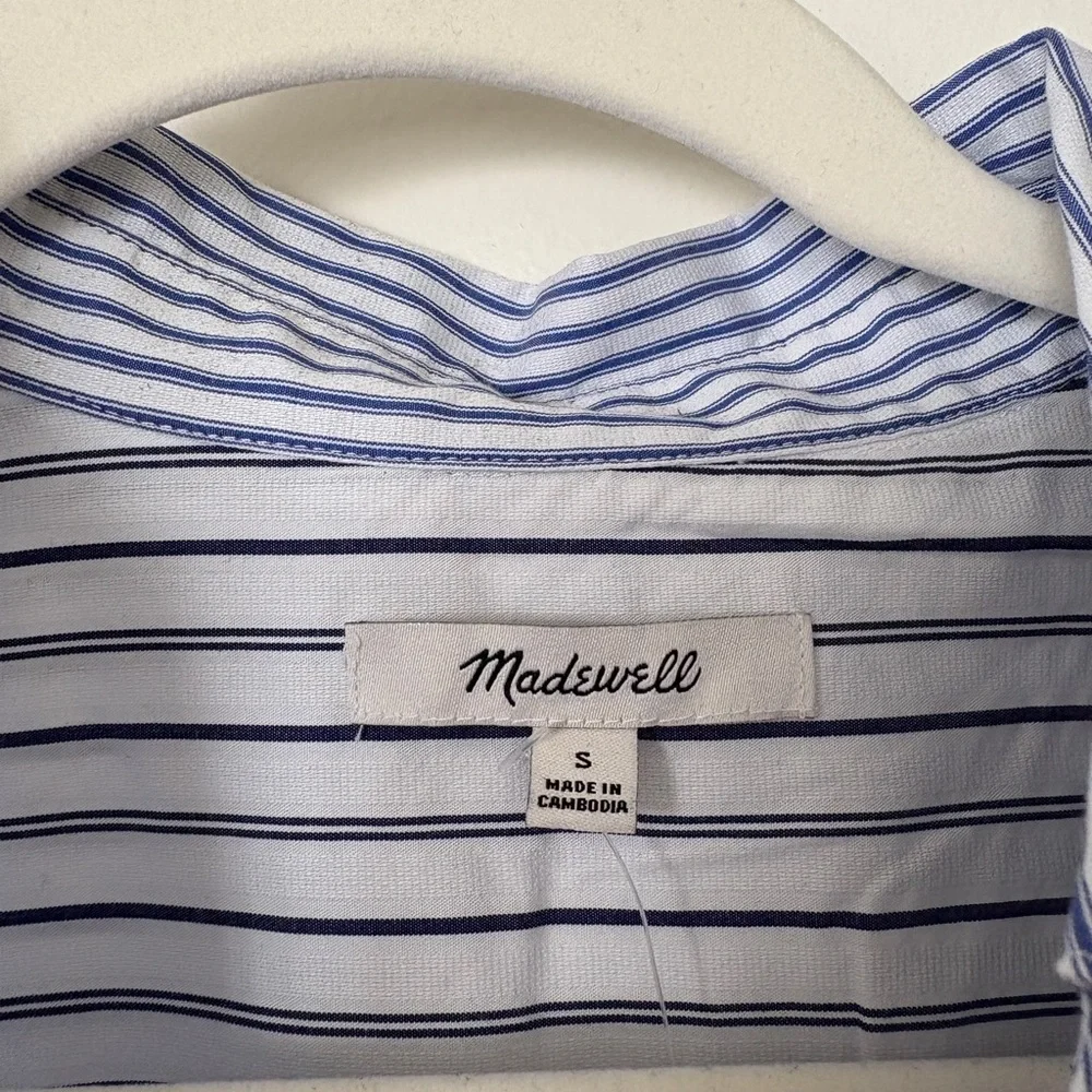 NWT MADEWELL Poplin Oversized Button-Up Shirt in Light Blue And White Stripe - Picture 7 of 7